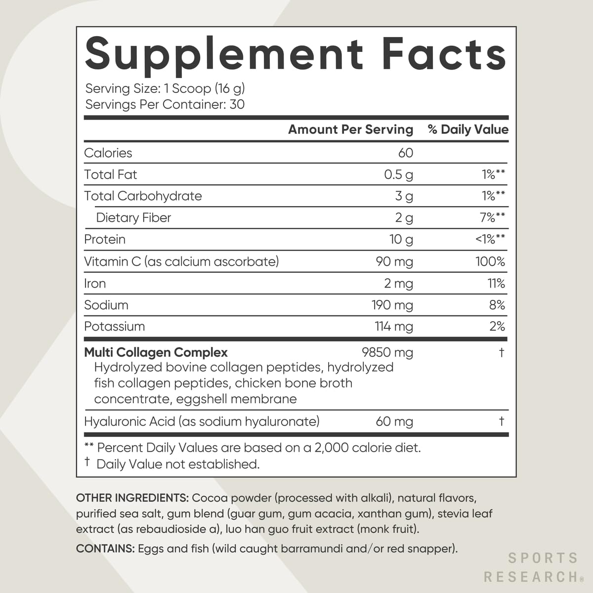 Sports Research® Multi Collagen Protein Powder, Chocolate - 30 Servings | 10g Grass-Fed Type I, II, III, V, X Collagen per Scoop w/Hyaluronic Acid & Vit. C | Hair, Skin & Joint Support | Easy to Mix
