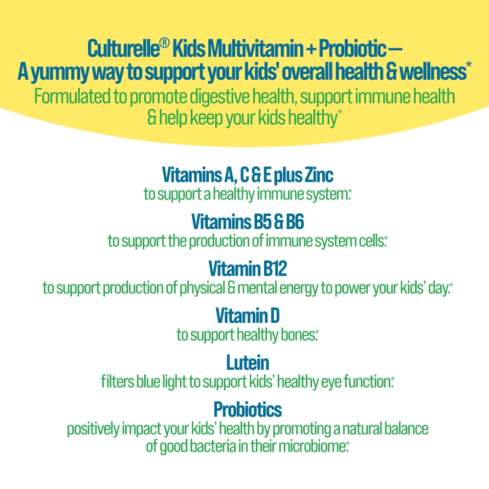 Culturelle Kids Multivitamin + Probiotic Gummies, Ages 2+, 90 Count | From the #1 Pediatrician-Recommended Brand± Digestive Health, Immune & Vision Support*, 11 Vitamins & Minerals + Lutein