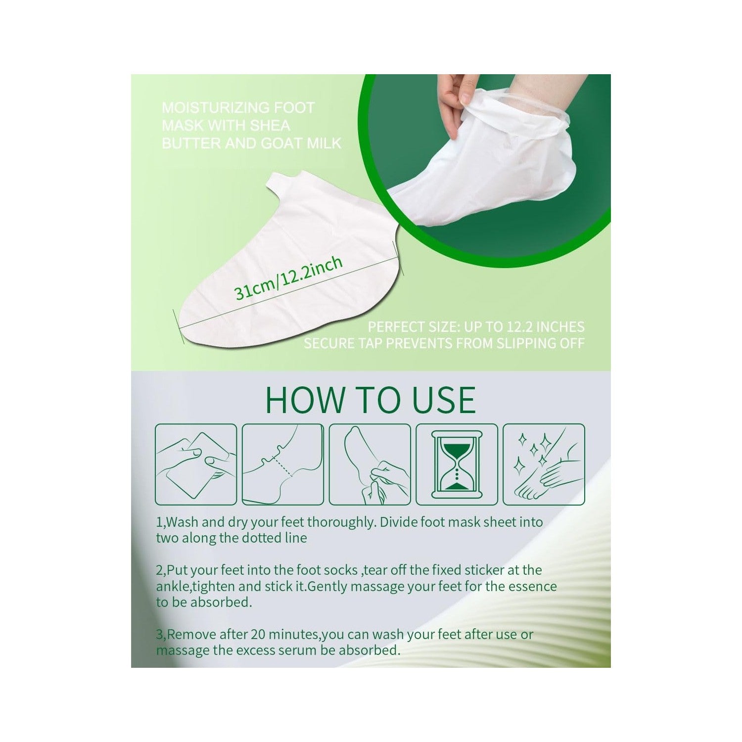 SULADEC Moisturizing Foot Mask with Shea Butter and Goat Milk, Hydrating Foot Masks for Dry Cracked Feet, Dry Skin Moisturizer for Soft and Smooth Touch Feet - Men Women - 5 Pairs