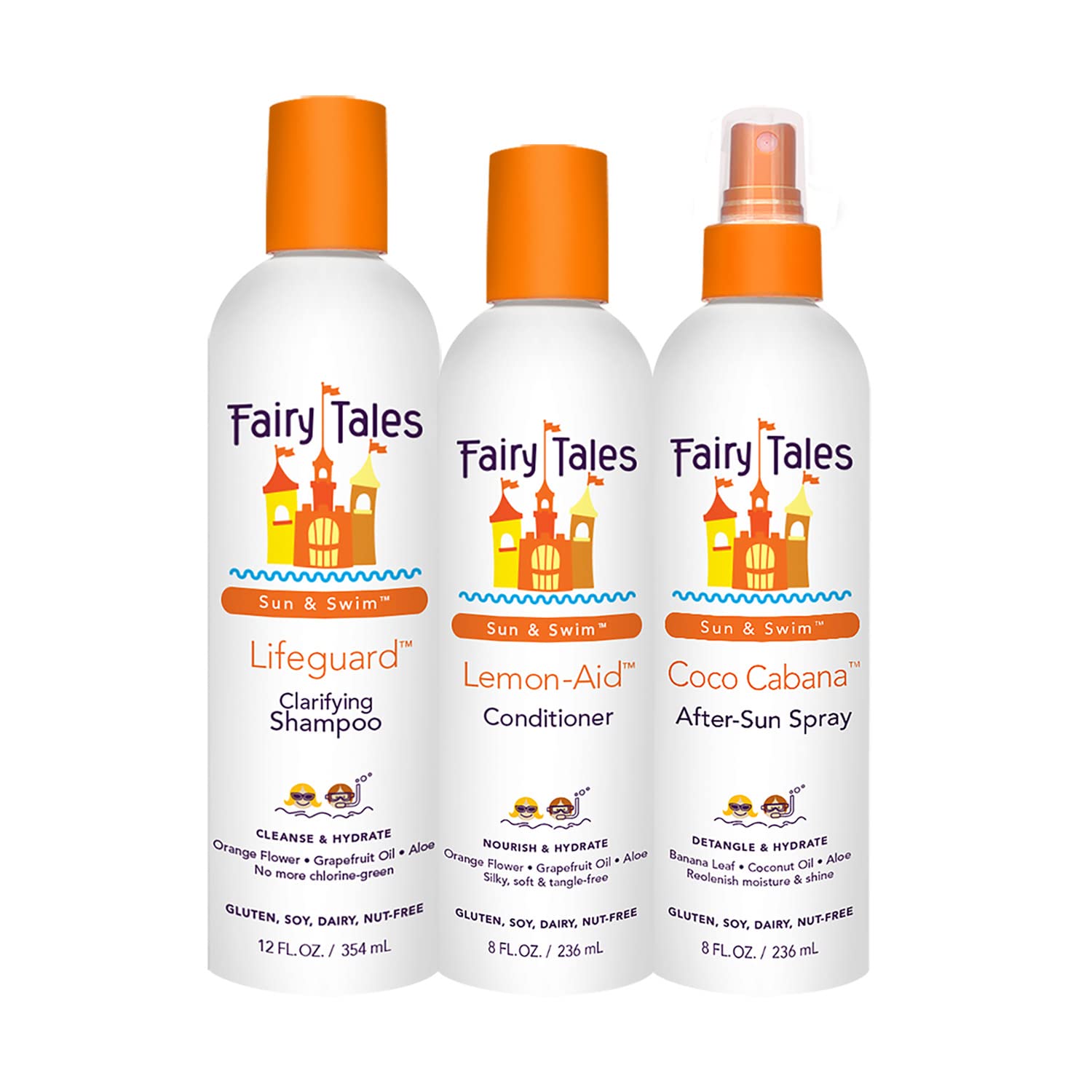 Fairy Tales Sun & Swim Shampoo & Conditioner for Kids - Chlorine Removal Swim Shampoo, Removes Green Pool Tones, Sea Salt & Mineral Buildup - Delicious Tropical Scent– 12oz + 8oz