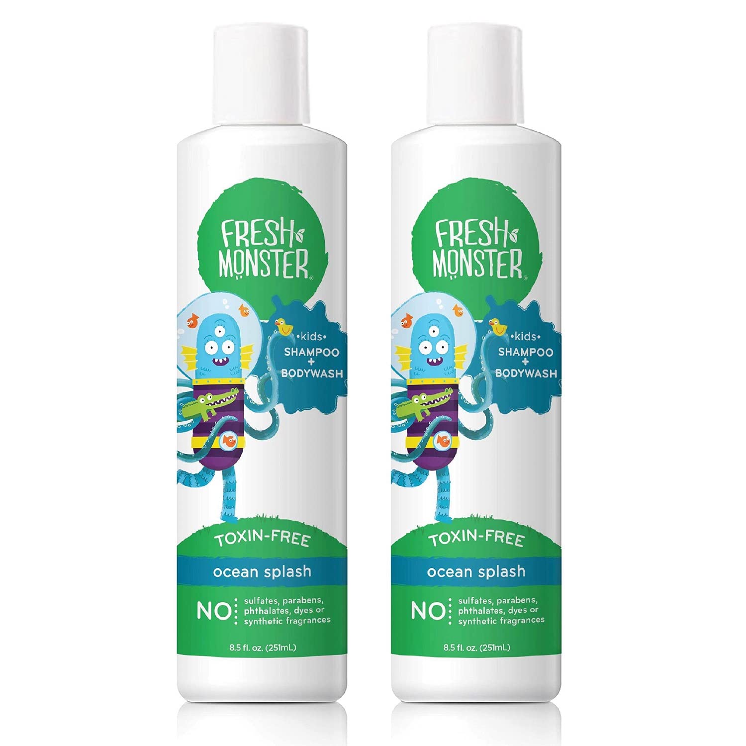 Fresh Monster 2-in-1 Kids Shampoo & Body Wash, Ocean Splash, 8.5 oz | Natural Hair Care for Kids, Toxin-Free & Plant-Based, Tear-Free, Hypoallergenic, Sulfate/Paraben Free, Made in USA
