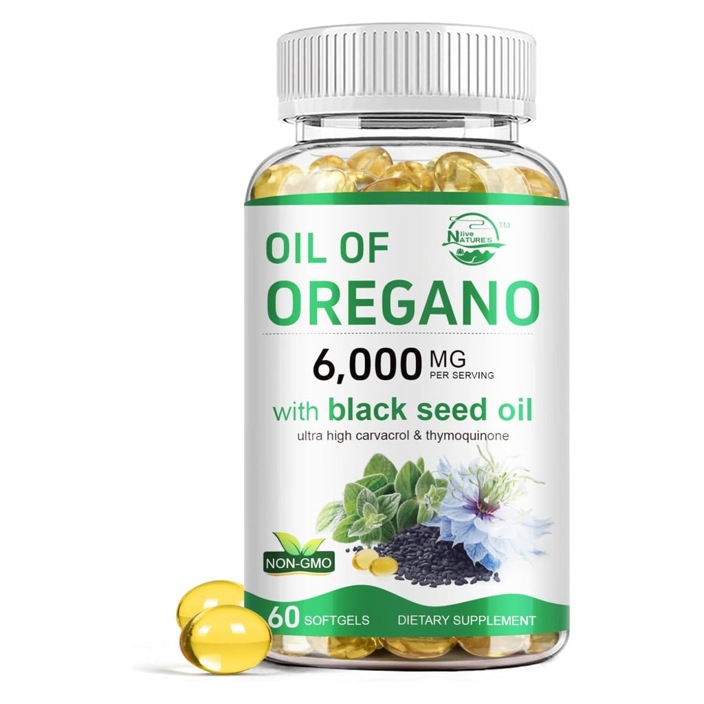 Nature's live Oil of Oregano with Black Seed Oil | 2 in 1 Oregano Supplement for Immune Health, Retains High Concentrated Carvacrol & Thymoquinone, 60 Softgels, 2 Pack