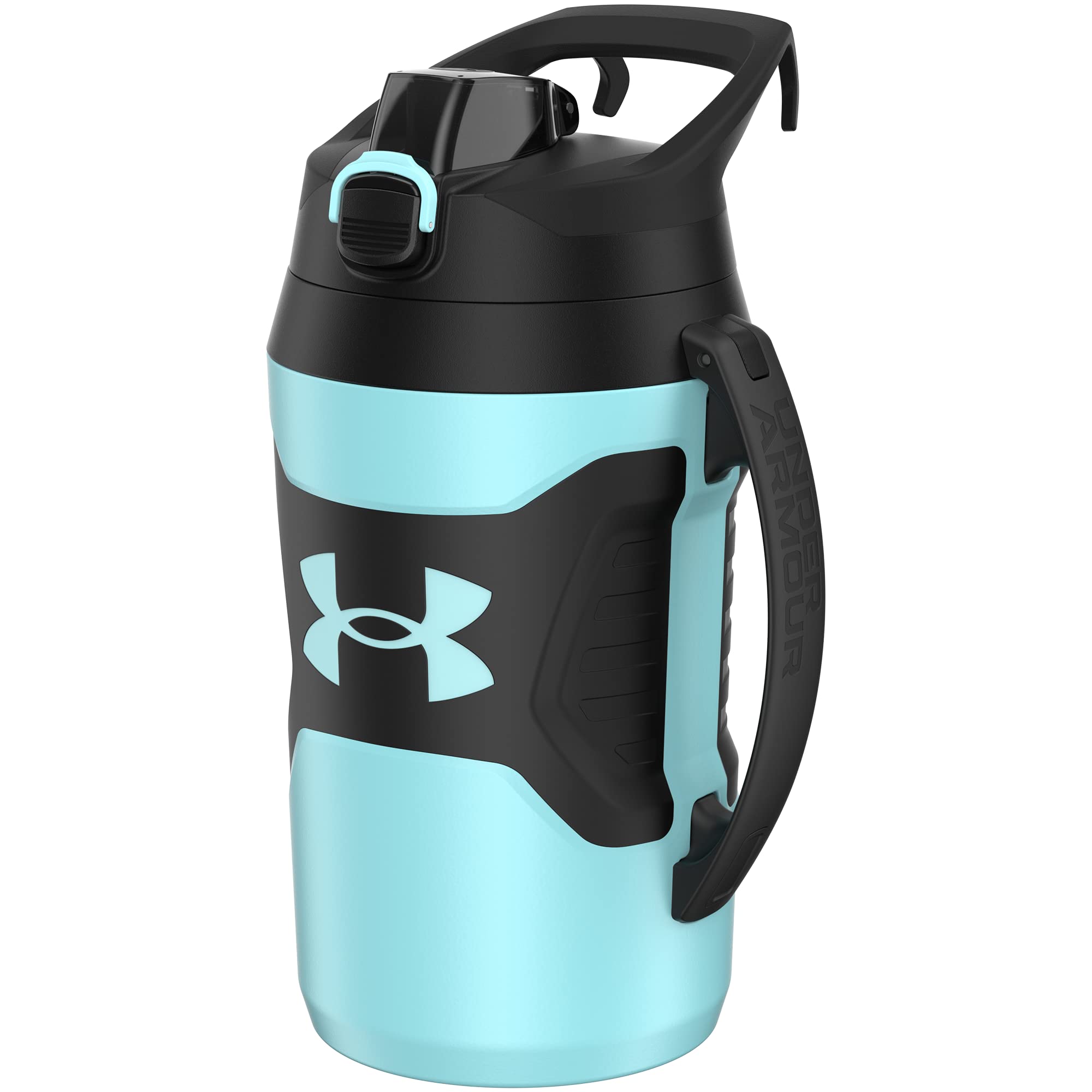 Buy now Under Armour Half Gallon Water Bottle Insulated, 64oz Insulated Water Bottle with Handle, Fence Hook, Leak Resistant, for Baseball, Football & More, Academy/Black Breeze Blue Black at indiglob india