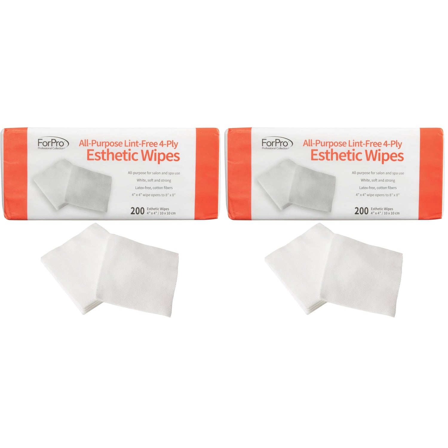 ForPro Professional Collection All-Purpose Lint-Free 4-Ply Esthetic Wipes, Non-Woven, For Salon and Spa Use, Soft, Strong and Durable, Latex-Free, 4" x 4", 200-Count