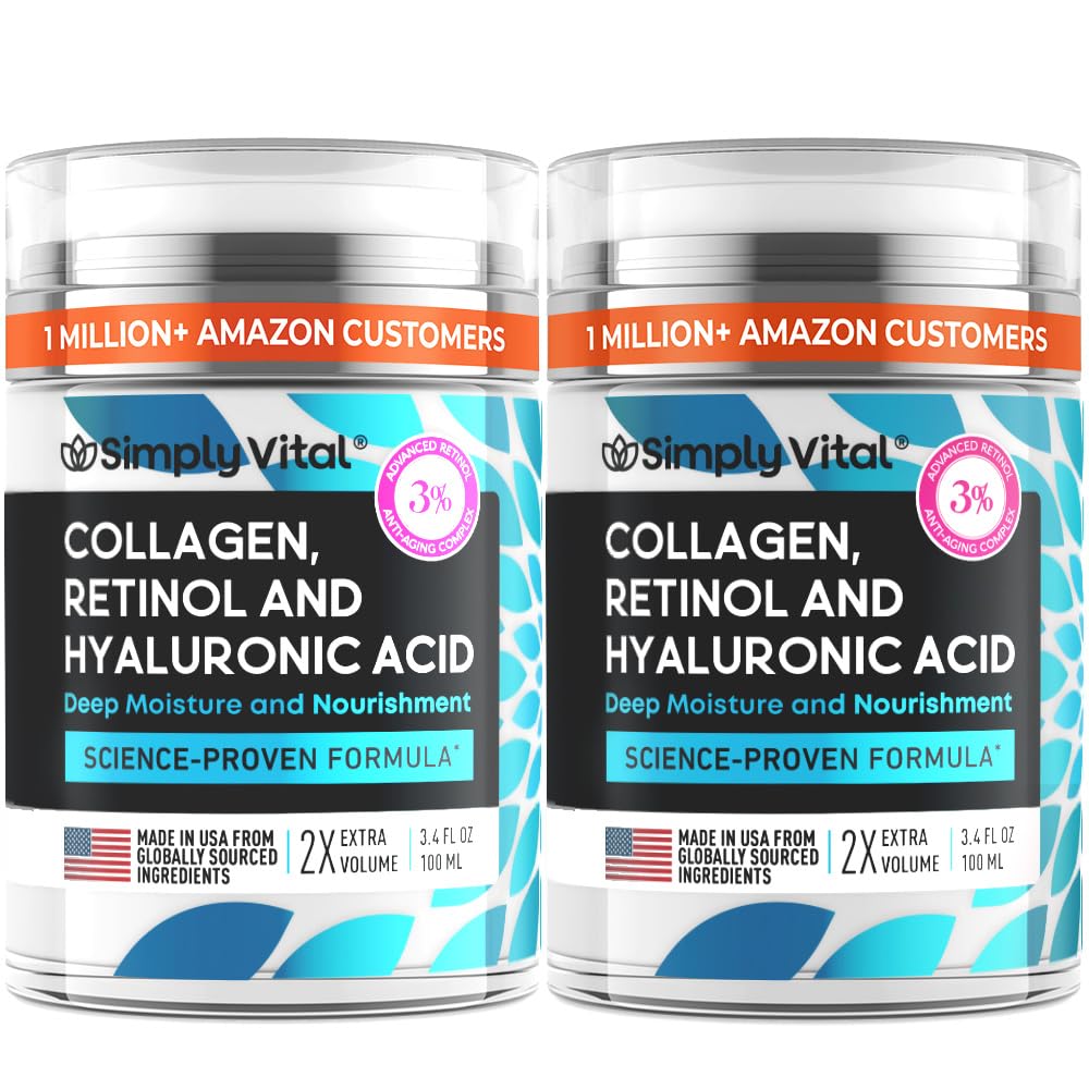 SimplyVital Face Moisturizer Retinol Collagen Hyaluronic Acid Cream 1.7 oz | Anti-Aging, Moisturizer Face Cream for Women & Men, Visibly Firming, Hydrating Neck Care, Day & Night Skin Care, Silky Feel