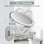 Buy now Rechargeable Wall Mounted Lighted Makeup Vanity Mirror 8 inch 1X/10X Magnifying Bathroom Mirror with 3 Color Lights, Double Sided with Dimmable LED Lights, Extended Arm 360Â° Swivel Extension Mirror at indiglob india