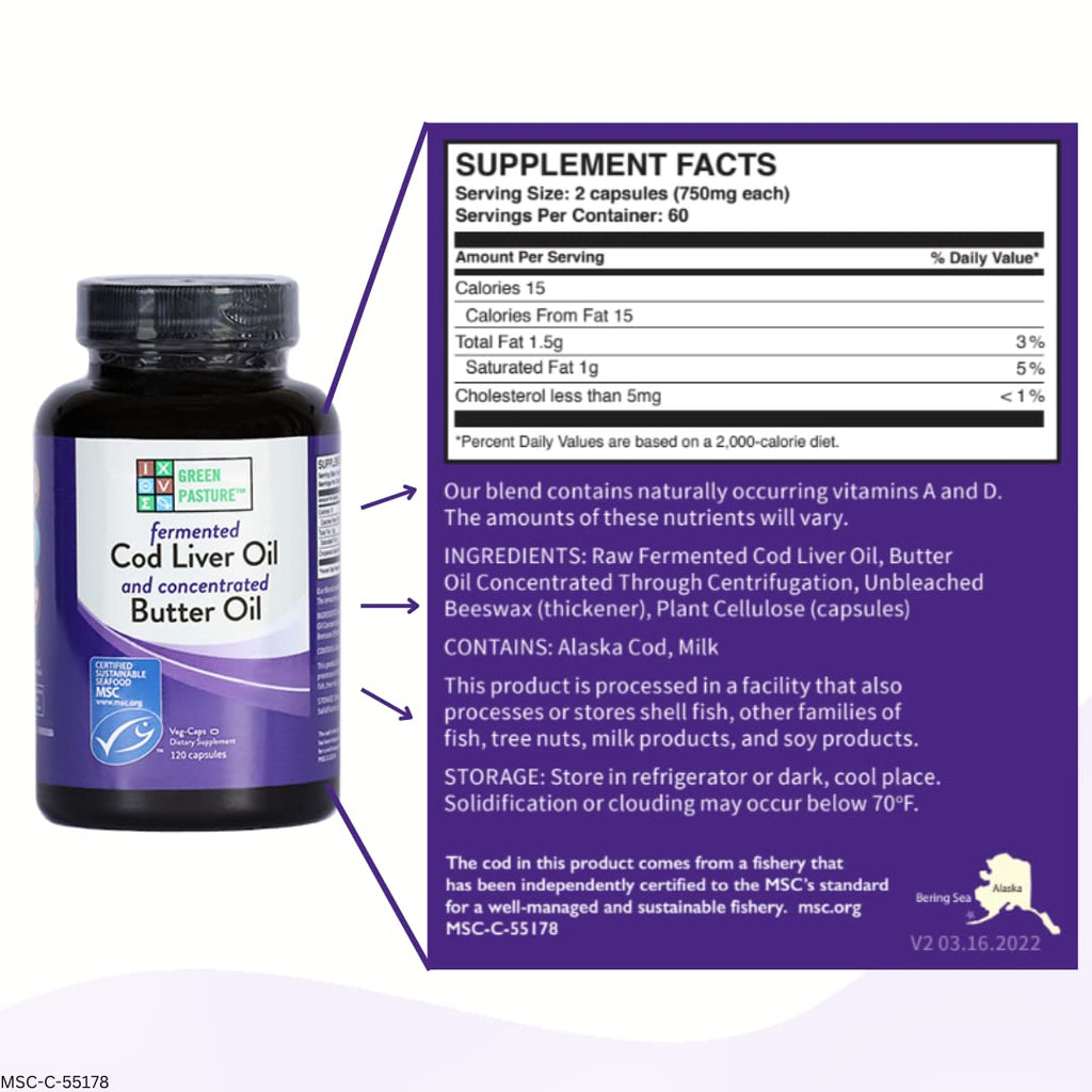 Buy now Green Pasture Fermented Cod Liver Oil Blend and Concentrated Butter Oil Blend - 120 Capsules at indiglob india