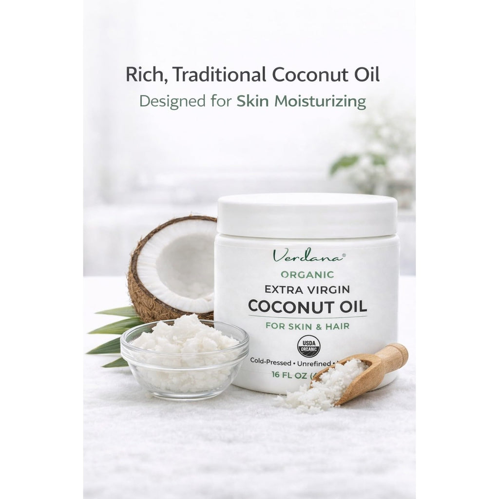 Verdana Organic Coconut Oil for Skin & Hair, Extra Virgin Unrefined Cold Pressed, Rich Moisturizer for Dry Skin & Body, USDA Organic, 16 fl oz Jar