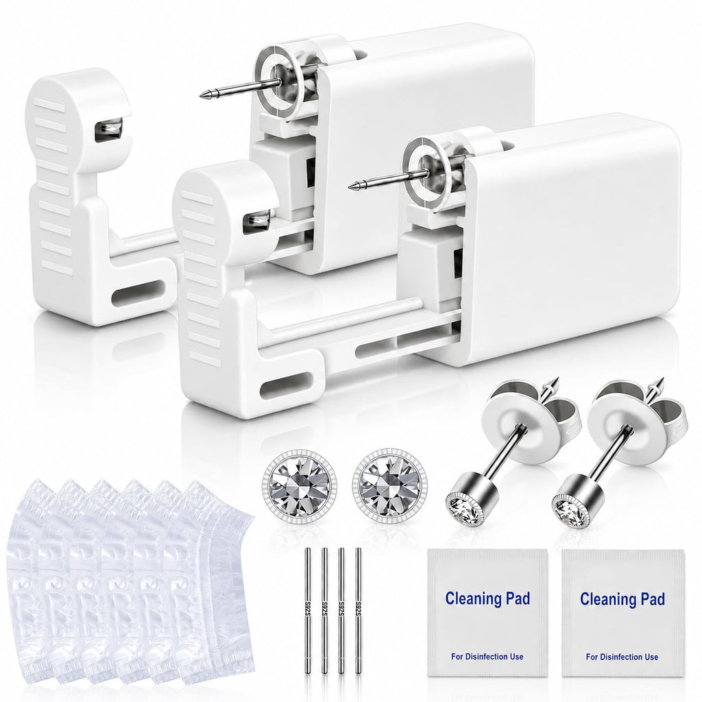 Anzero Ear Piercing Kit, Disposable Ear Piercing Gun with 5MM CZ Studs | Sterile Packed, 316L CZ Studs, Painless Quick Piercing, Easy and Safe, Home Self-Use, Suitable for Women, Men and Girls