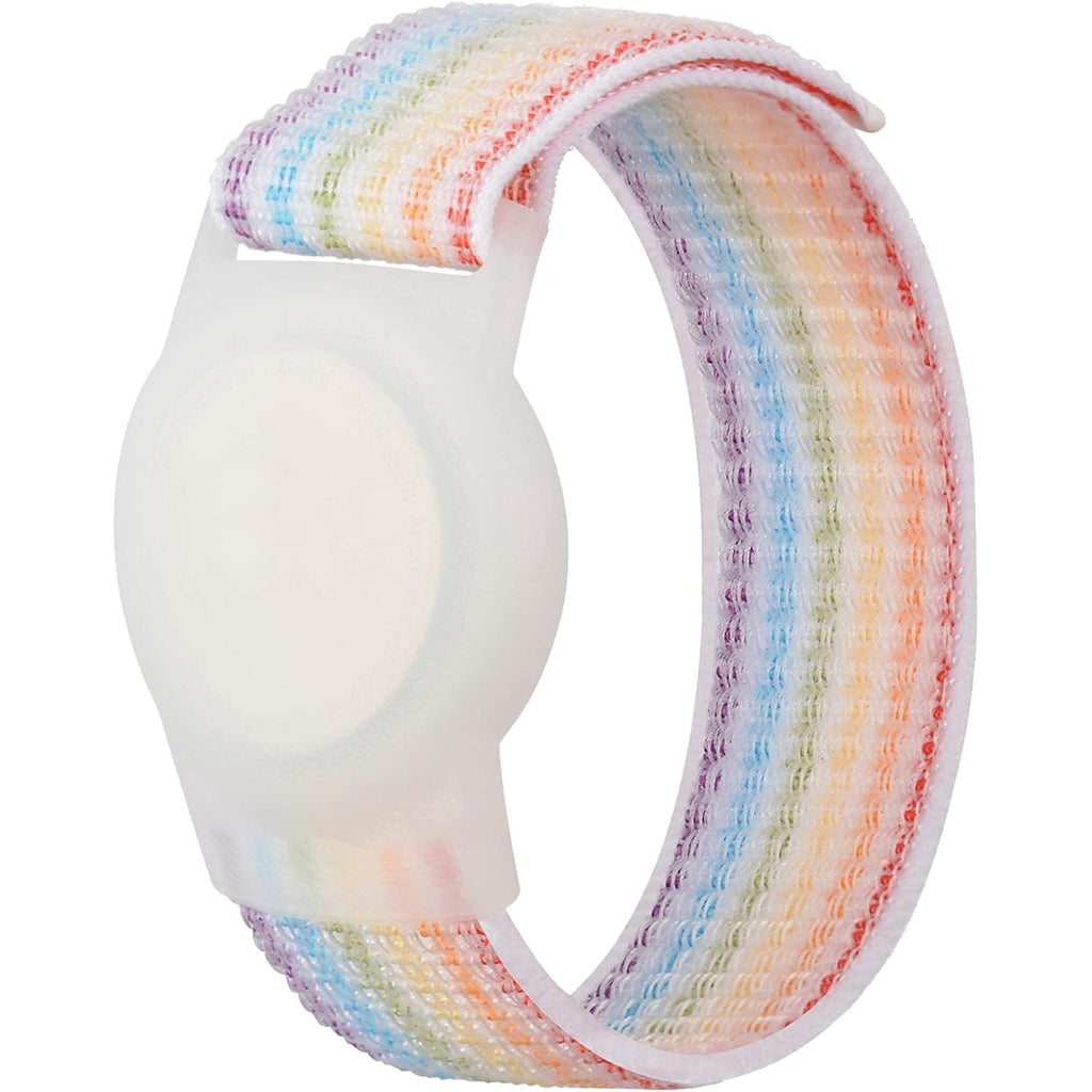 Buy now Kids Wristband Compatible with Apple AirTag, Protective Case for Air Tag GPS Tracker Holder with Nylon Bracelet, Adjustable Anti Lost Watch Band for Toddler Child Elder(Rainbow A) at indiglob india