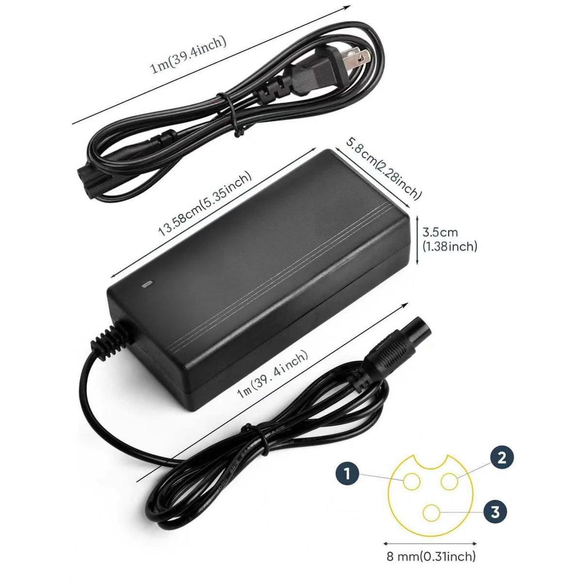 42V Replacement Charger 3-Prong, 42V 2A Electric Scooter Charger-36V Power Adapter for Jetson, Hover-1, Swagtron, Hoover, Razor, Gotrax