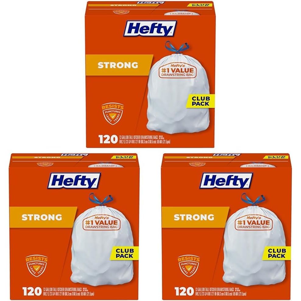 Buy now Hefty Strong Tall Kitchen Trash Bags, Unscented, 13 Gallon, 45 Count 120 Count (Pack of 3) at indiglob india
