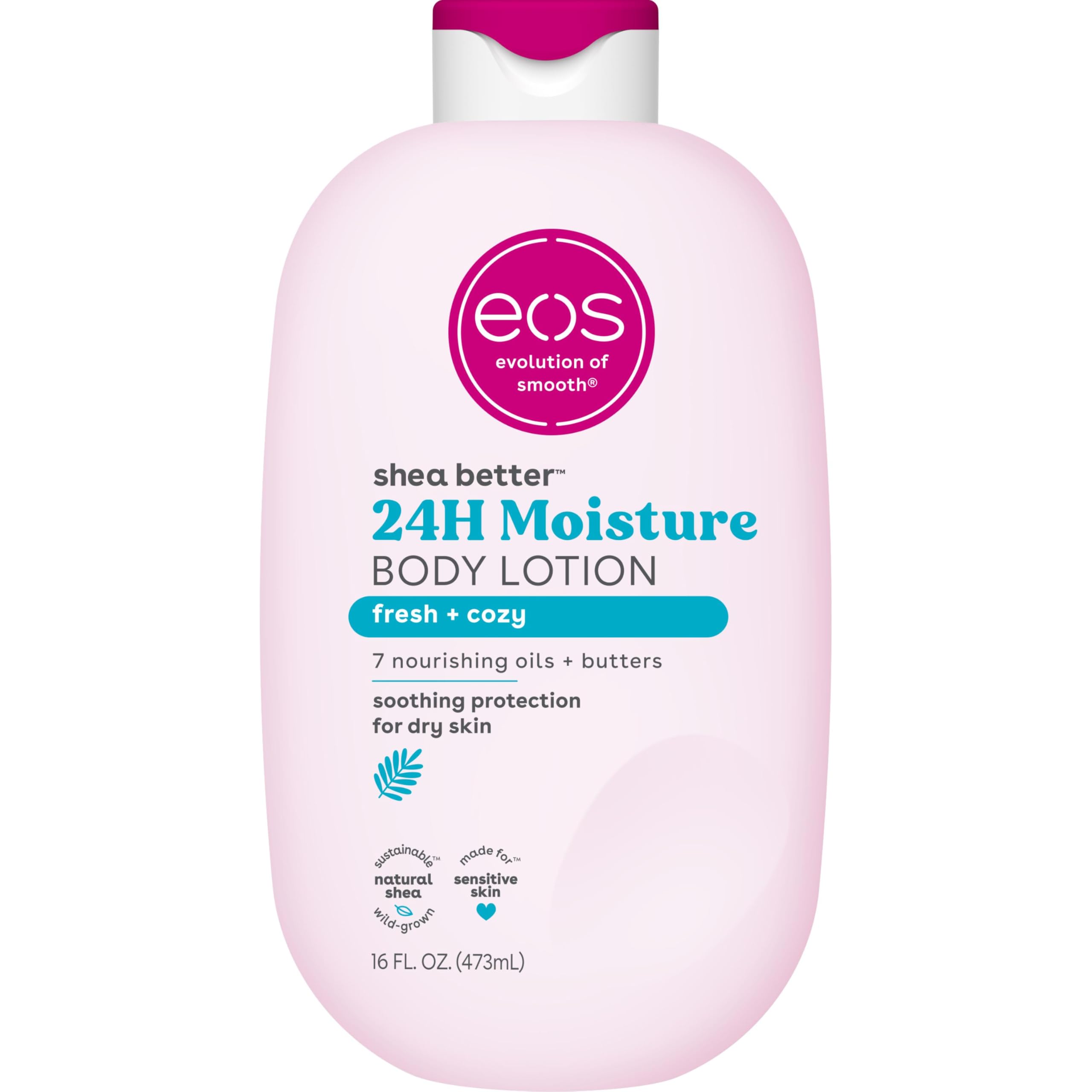 eos Shea Better Body Lotion Coconut Waters, 24-Hour Moisture Skin Care, Lightweight & Non-Greasy, Natural Shea, Vegan, Coconut Body Lotion, 16 fl oz