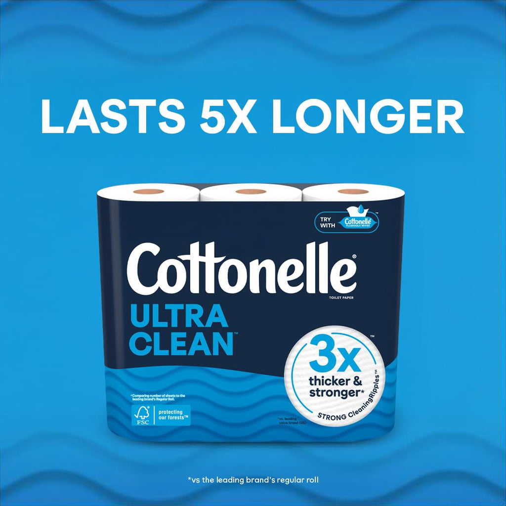 Cottonelle Ultra Clean Toilet Paper, 18 Mega Rolls = 72 Regular Rolls, Packaging May Vary
