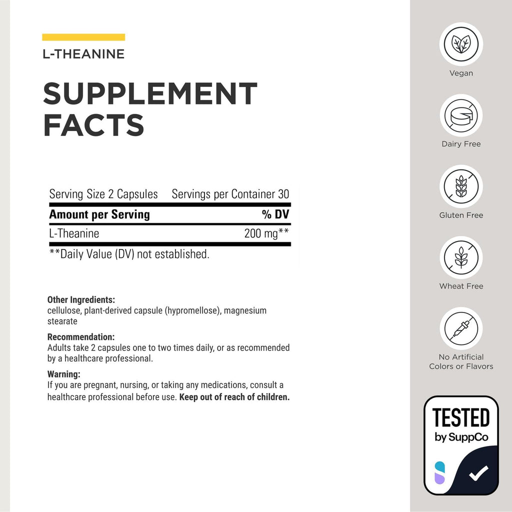 Integrative Therapeutics L-Theanine - Amino Acid Supplement for Stress & Relaxation Support* - Vegan, Gluten-Free & Dairy-Free - Third-Party Tested - 60 Capsules (30 Servings)