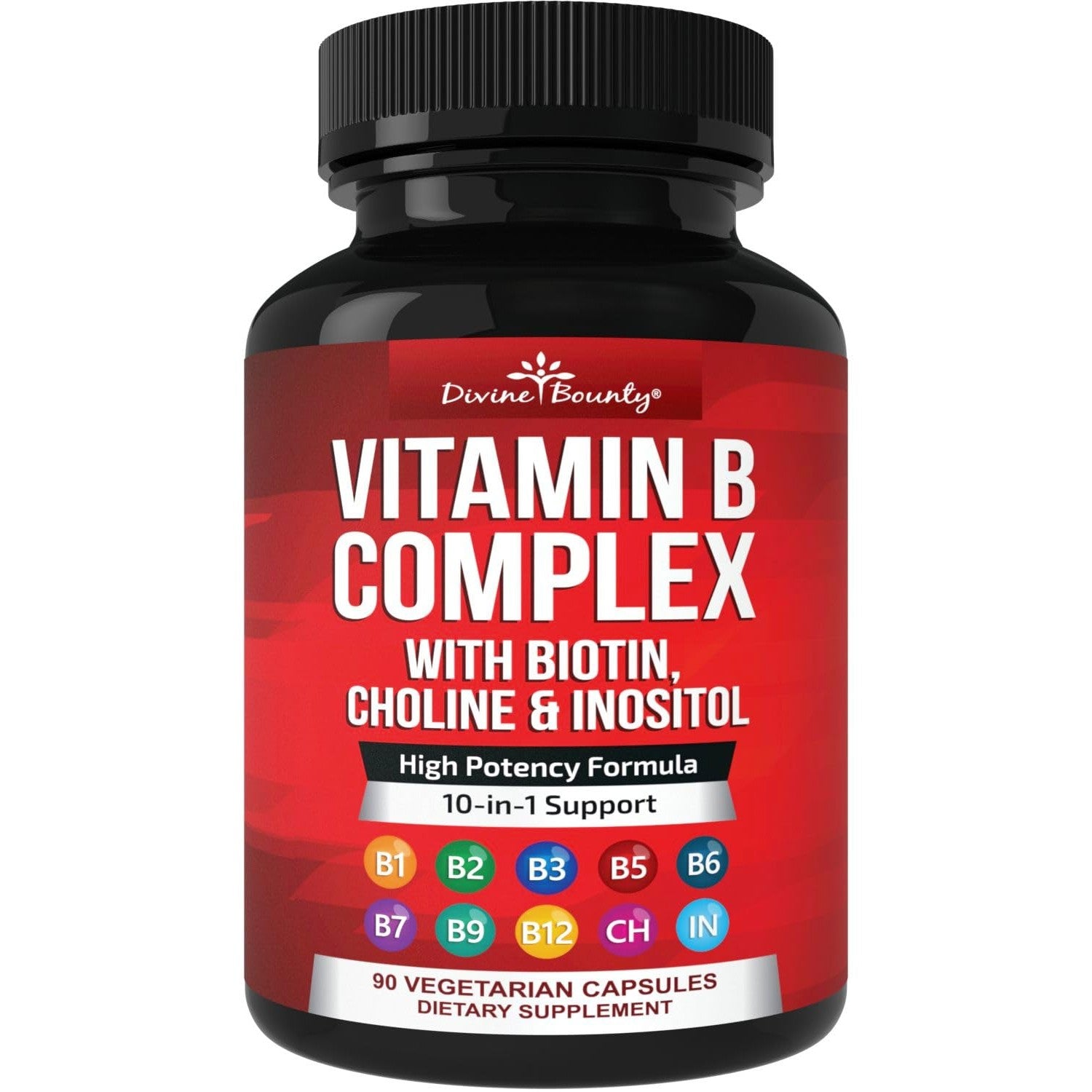 Divine Bounty Vitamin B Complex, All B Vitamins in One Capsule, 90 Count | Super B Complex Vitamins B1 B2 B3 B5 B6 B7 B9 B12 for Men & Women, Supports Healthy Energy Metabolism, Vegetarian Capsules