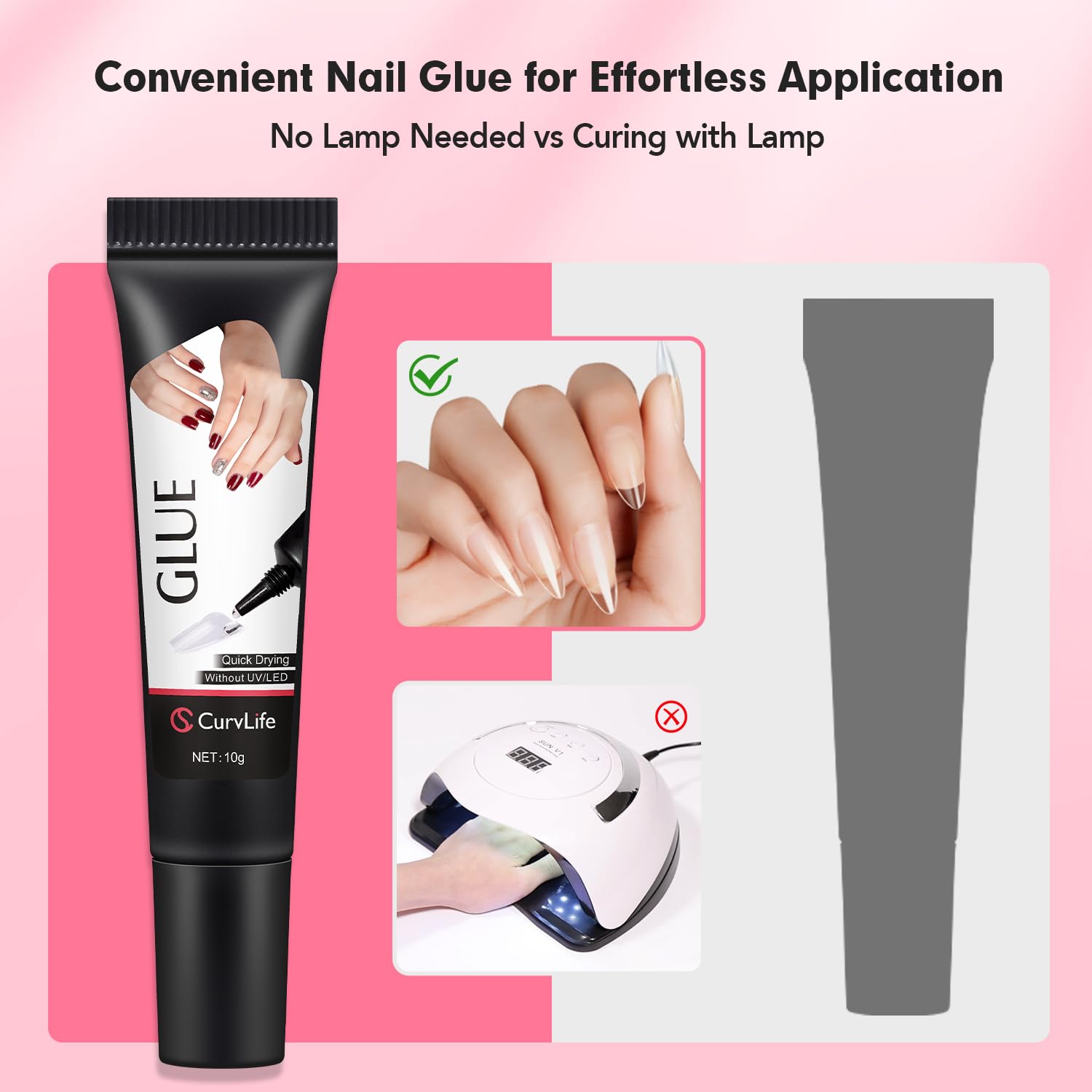 CurvLife 10g Semi Solid Nail Glue for Press Ons with 15ml Nail Glue Remover | No UV/LED Lamp Needed, Gap-Filling Air-Dry Nail Tips Glue Gel For Press on nails and Non-Acetone Gentle Remover