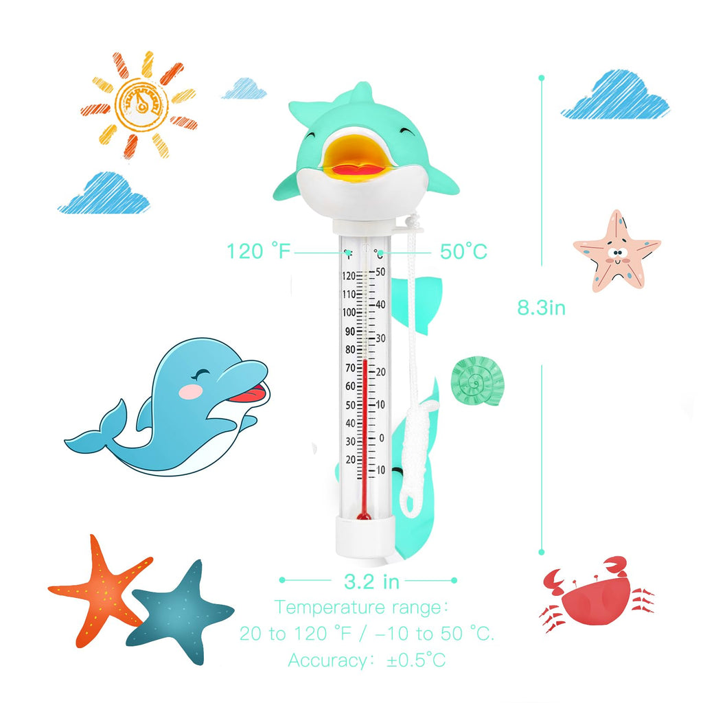 XY-WQ Dolphin Floating Pool Thermometer with String, Easy-Read