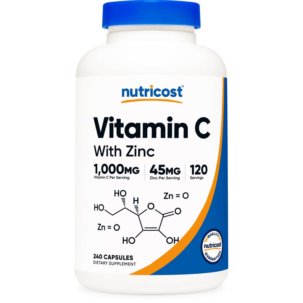 Nutricost Vitamin C with Zinc Capsules, 120 Servings, Gluten Free, GMO-Free | 1000mg Vitamin C, 45mg Zinc