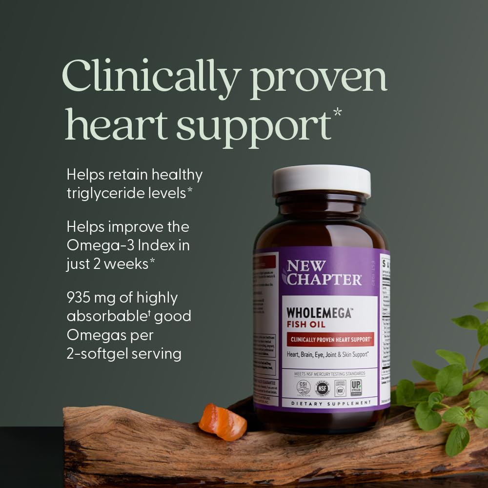 New Chapter Wholemega Wild Alaskan Salmon Oil, 180 Softgels | 2000 mg per Serving, Clinically Proven Omega-3 for Heart, Brain, and Joint Health, with Vitamin D3 and Astaxanthin