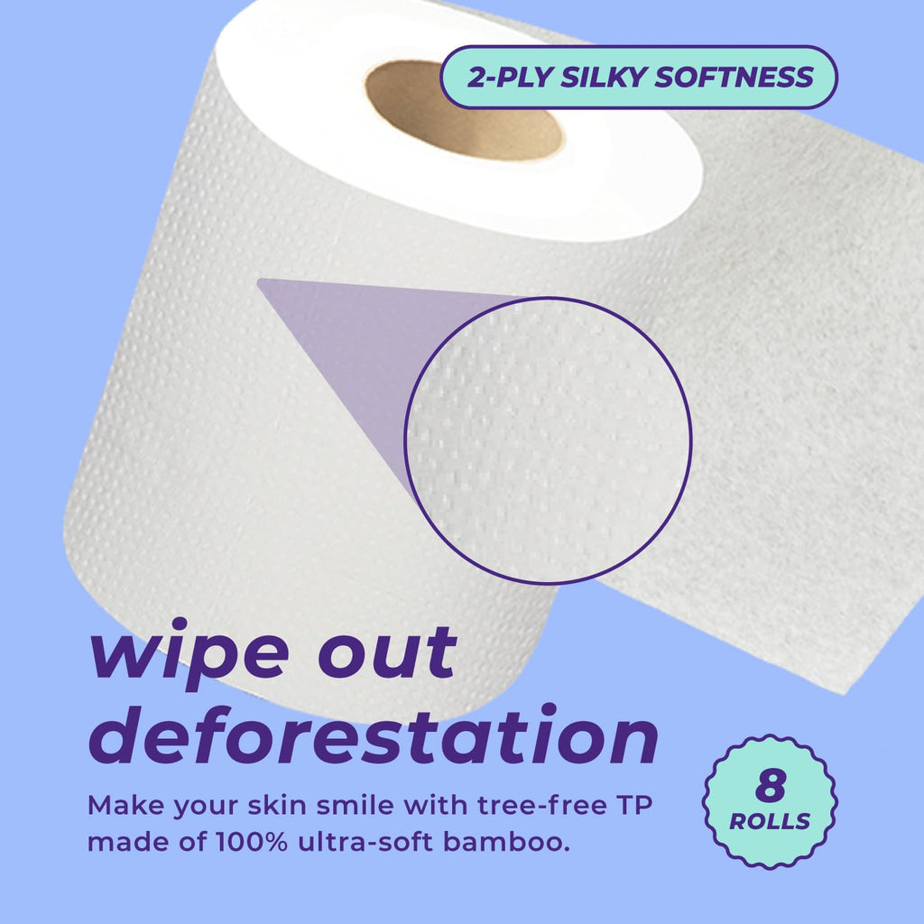 Bim Bam Boo PFAS-Free Bamboo Toilet Paper, 2-Ply, 8 Rolls, 295 Sheets Each