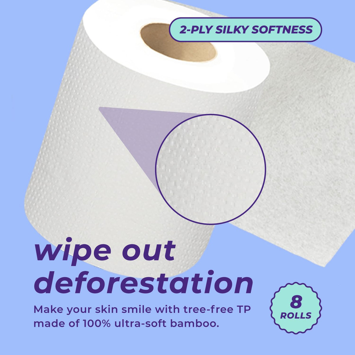 Bim Bam Boo PFAS-Free Bamboo Toilet Paper, 2-Ply, 8 Rolls, 295 Sheets Each