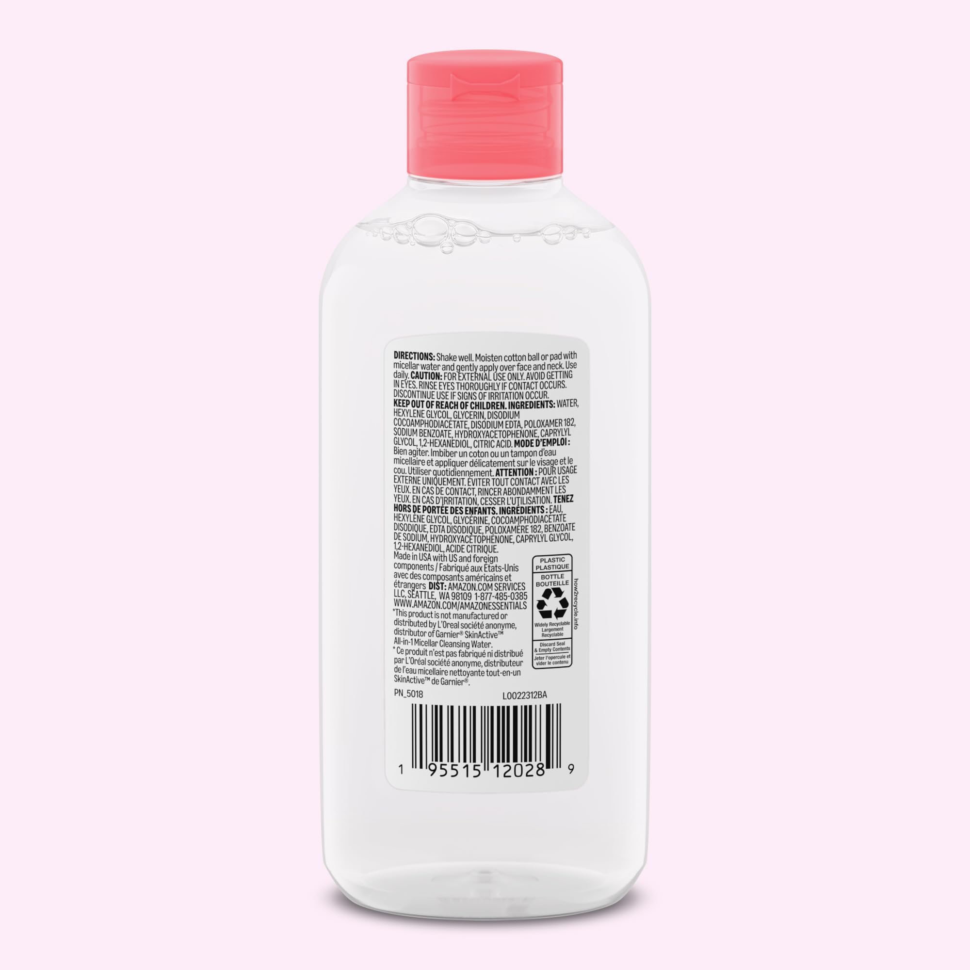 Amazon Essentials Micellar Water All-in-One Pink 13.5 Fl Oz