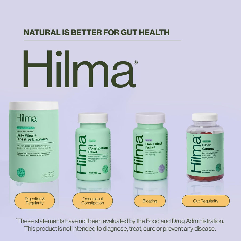 Hilma Daily Fiber and Digestive Enzymes Powder, Vegan, 30 Servings | Fiber Supplement with Digestive Enzymes & Prebiotic Soluble Fiber, Acacia Gum & Psyllium Husk, Regularity & Digestion Support