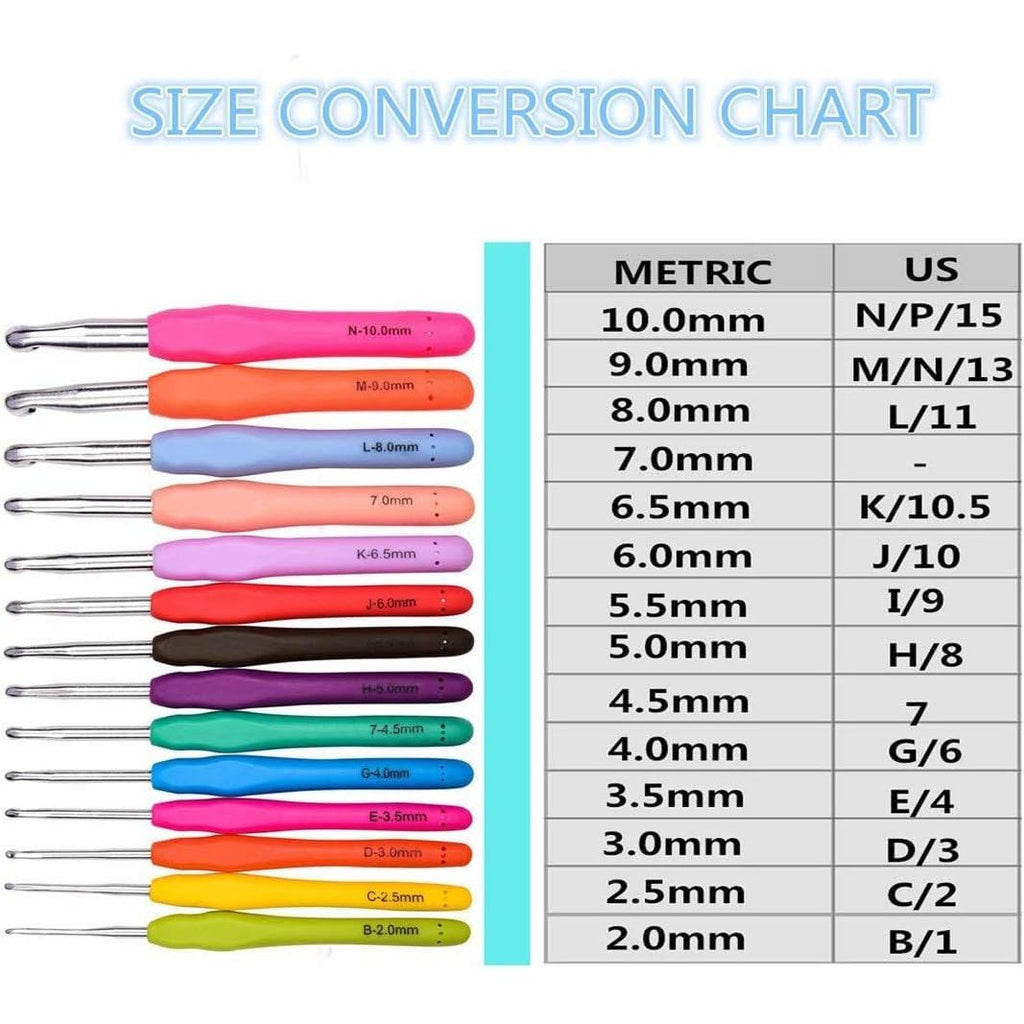 Buy now YOKER 14 Sizes Crochet Hooks Set,2mm(B)-10mm(N) Ergonomic Crochet Needles with Case Soft Grip Handles Yarn for Arthritic Hands, Extra Long Crochet Needles Kit (14 Sizes Crochet Hooks Set) at indiglob india