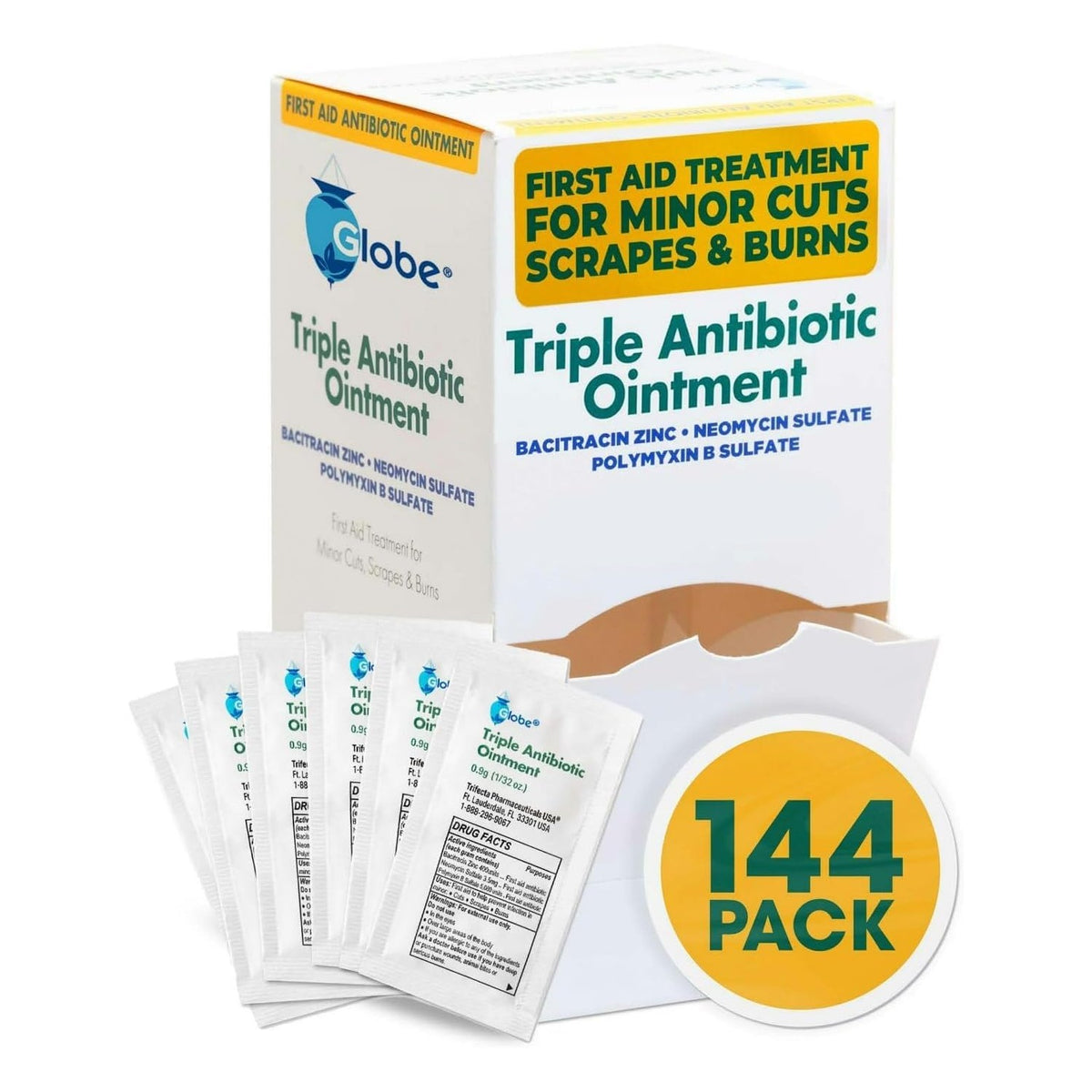 Globe Triple Antibiotic Ointment 0.9g Packets, First Aid 144-Count