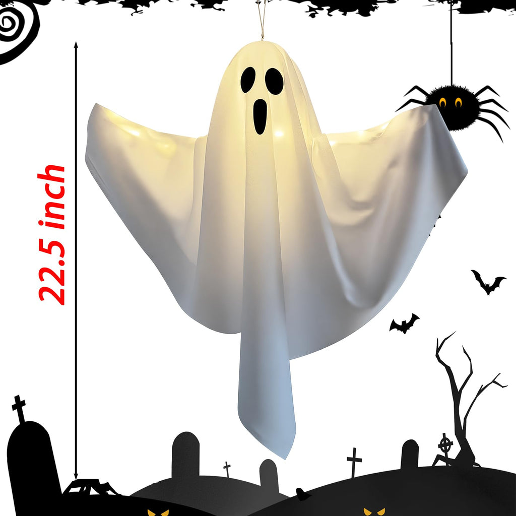 3 Pack Light Up Hanging Ghosts Halloween Decorations, 22.5" White Hanging Ghost Decor for Outdoor Yard Porch Patio Garden, Battery Operated Halloween Party Decorations