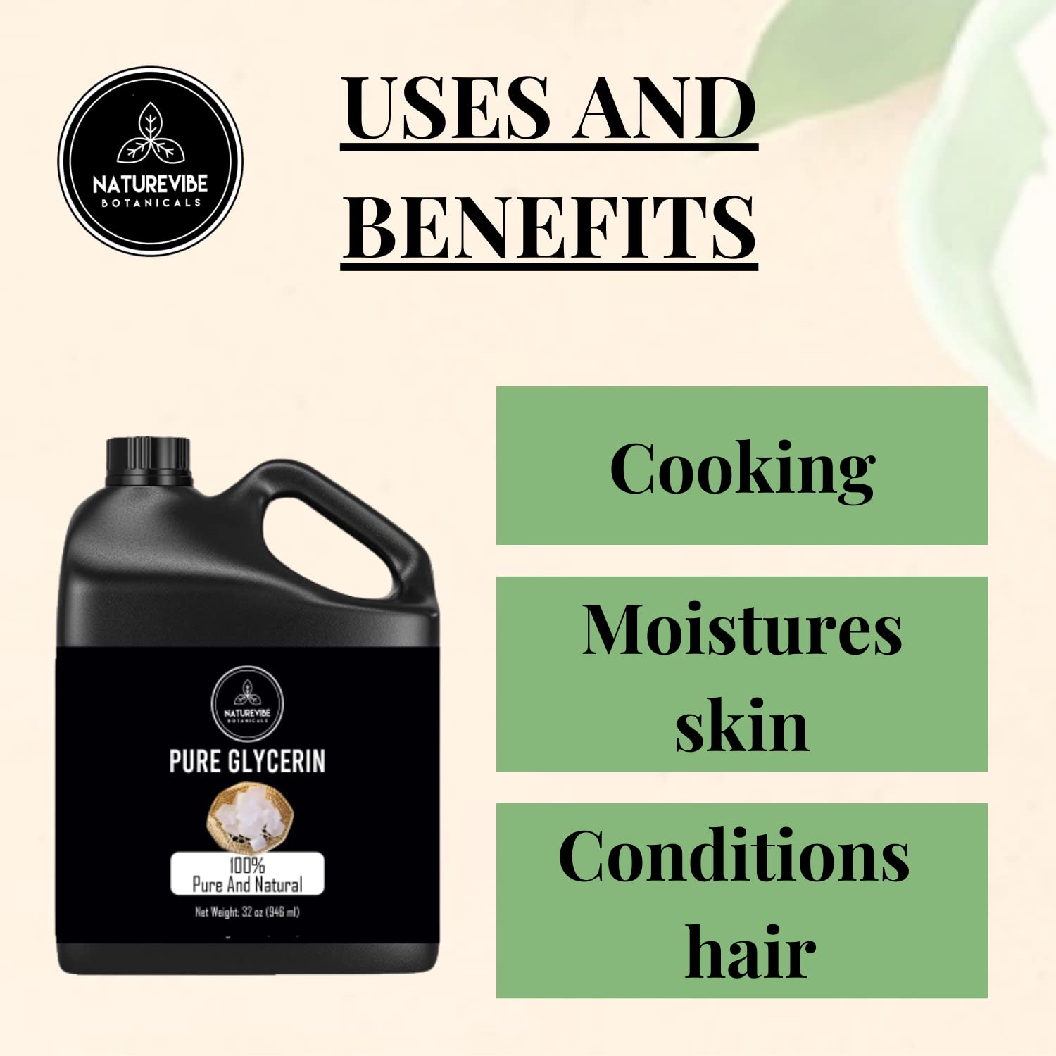 Buy now Naturevibe Botanicals Glycerine Liquid Oil 32 Ounces | 100% Pure and Natural | Great for Skin Care and Hair Care at indiglob india