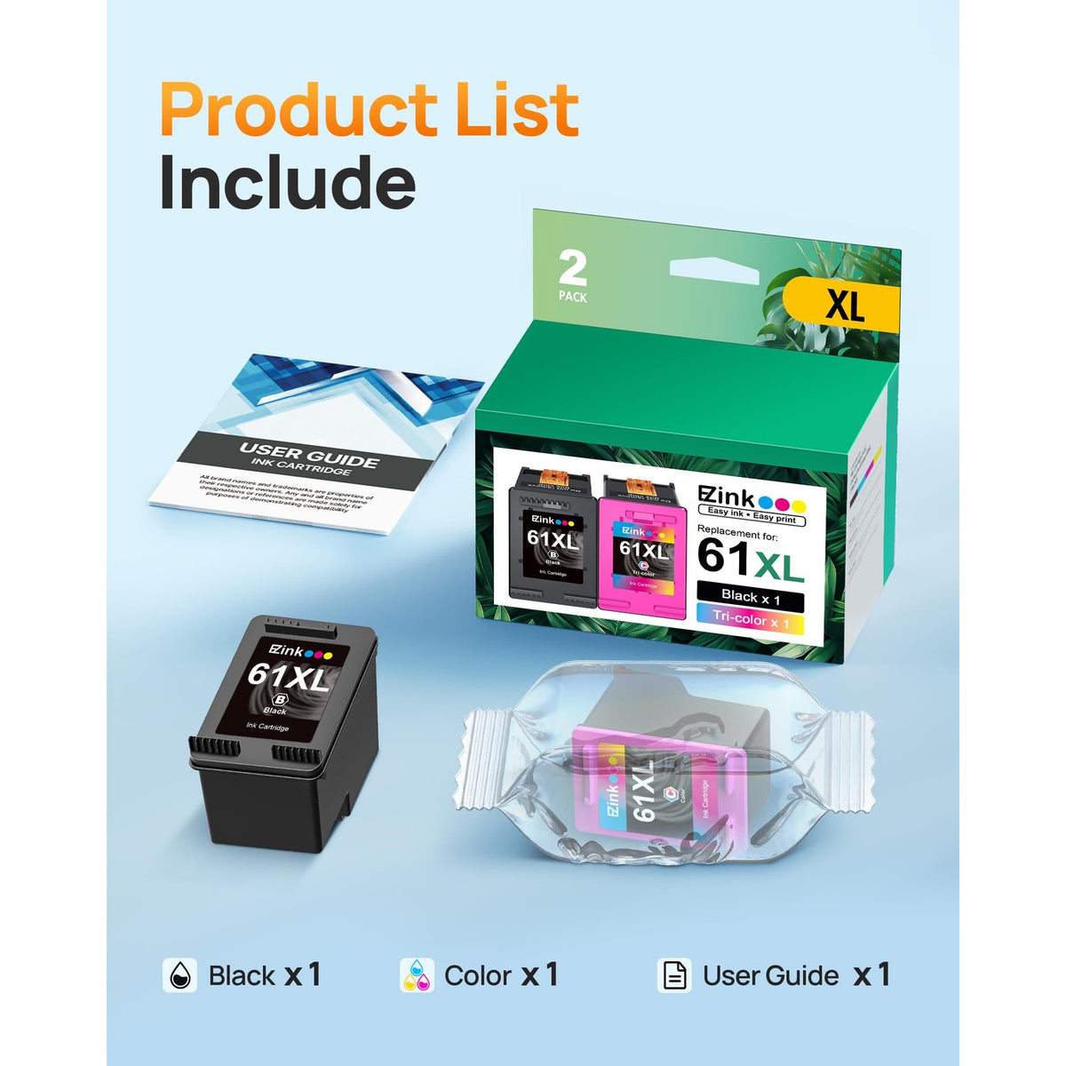 HP Ink 61XL Cartridges Combo Pack, featuring black and color cartridges, exclusively available at Curat Cart. Perfect for high-quality printing.