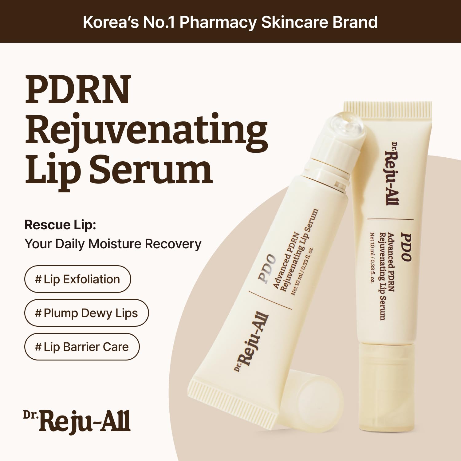 Dr.Reju-All Advanced PDRN Rejuvenating Lip Serum 0.3 Fl Oz | Hydrating Lip Balm, Lipozip PDRN for Glowy, Dewy Lips, Gentle Exfoliating Lip Moisturizer, With Hibiscus & Lactic Acid
