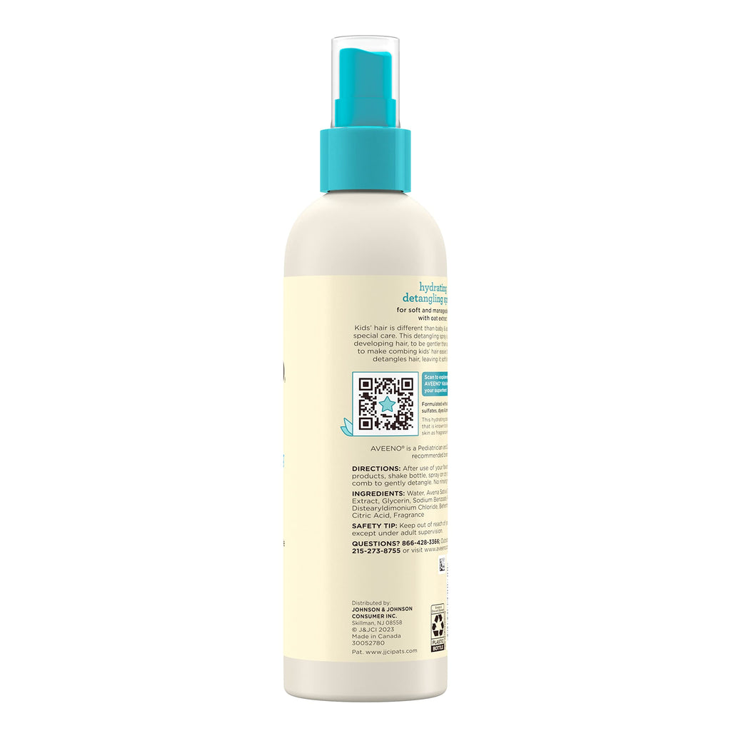 Aveeno Kids Hydrating Hair Detangler Spray, 10 fl. oz | Quickly Detangles Hair, Oat Extract, Tear-Free, Gentle on Sensitive Skin & Scalp