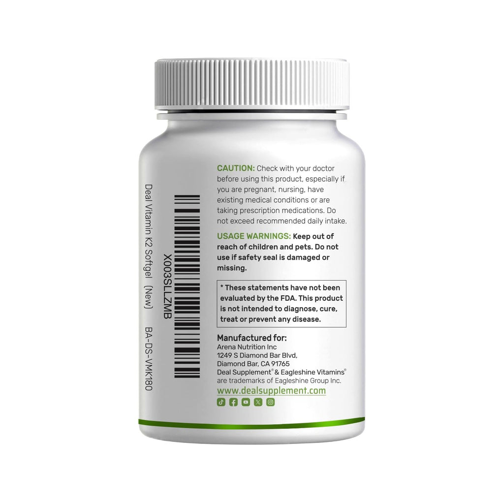 DEAL SUPPLEMENT Vitamin K2 MK-7 200mcg Per Serving, 240 Coconut Oil Softgels | Easily Absorbed Menaquinone-7 Form | Bone, Joint, & Immune Support – Non-GMO