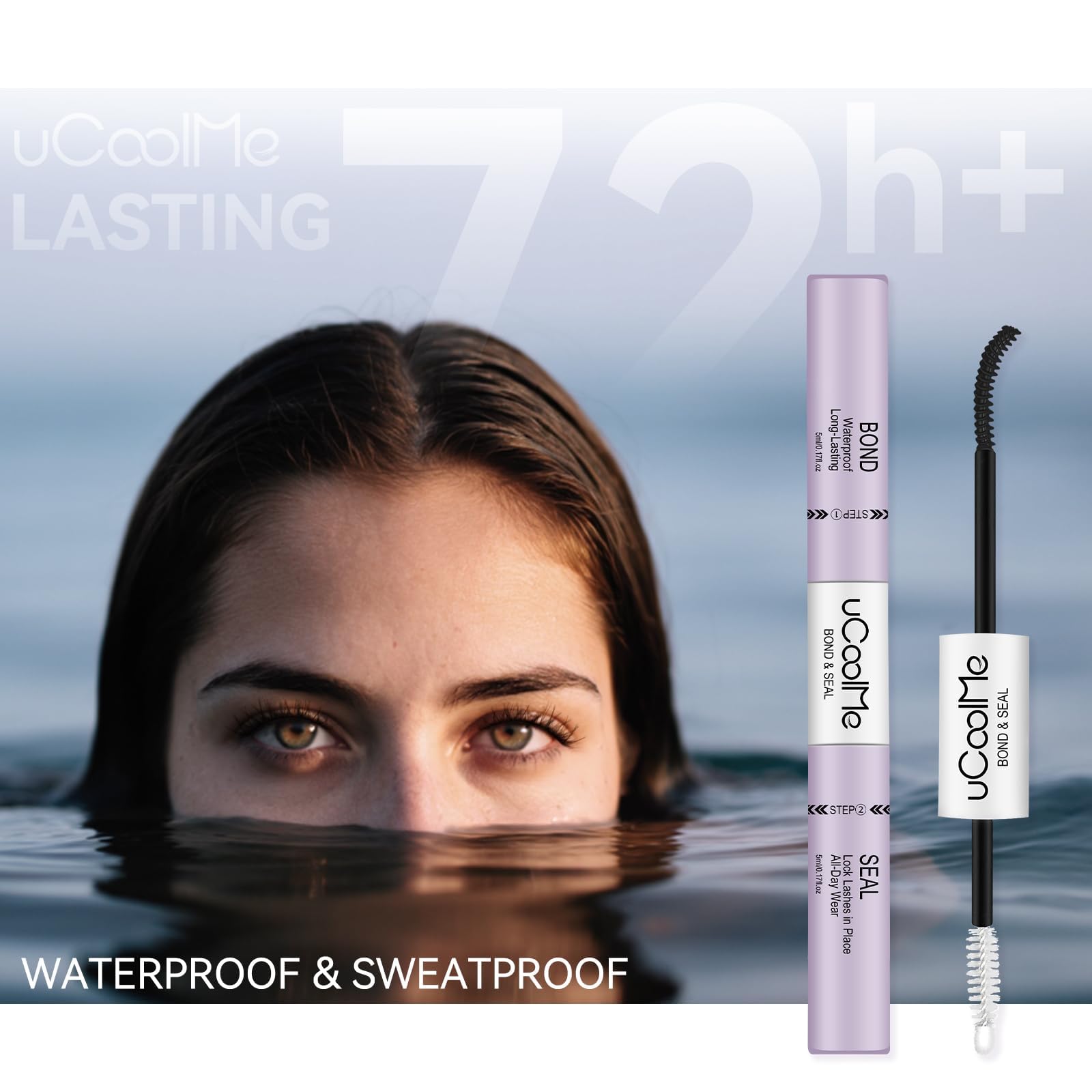 uCoolMe Lash Bond and Seal Waterproof 10ML for Lash Clusters 144Hours SuperStrong Long-Lasting Non-Irritating Eyelash Glue for DIY at Home(Black,10ML)
