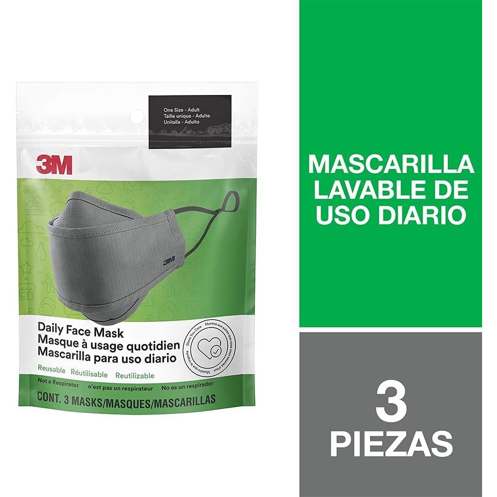 Buy now 3M Daily Face Mask, Reusable, Washable, Adjustable Ear Loops, Lightweight Cotton Fabric, 3 Pack at indiglob india