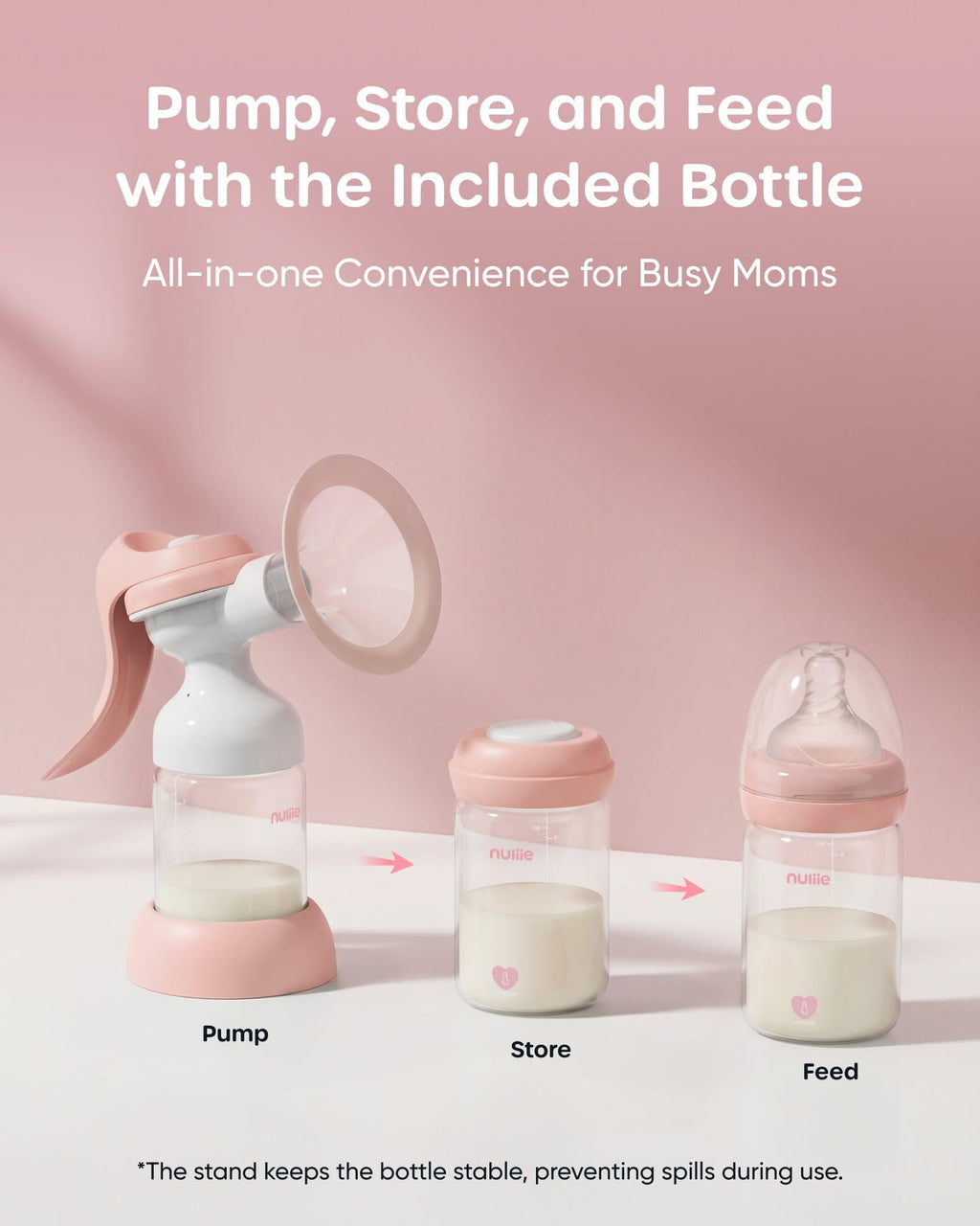 Nuliie 8010 Manual Breast Pump, Adjustable Suction with Temperature-Indicating Bottle, 6oz Wide-Neck Bottle, Narrow-Neck Adapter, Hand Pump Breastmilk with Flanges, BPA-Free, Heat Resistant