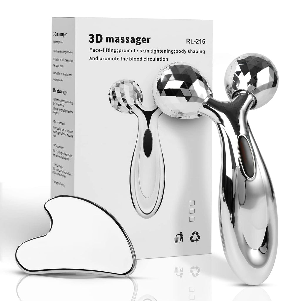 Stainless Steel Gua Sha and Face Roller Set, Facial Tool for Face Sculpting, Metal Skin Care, Massager for Women