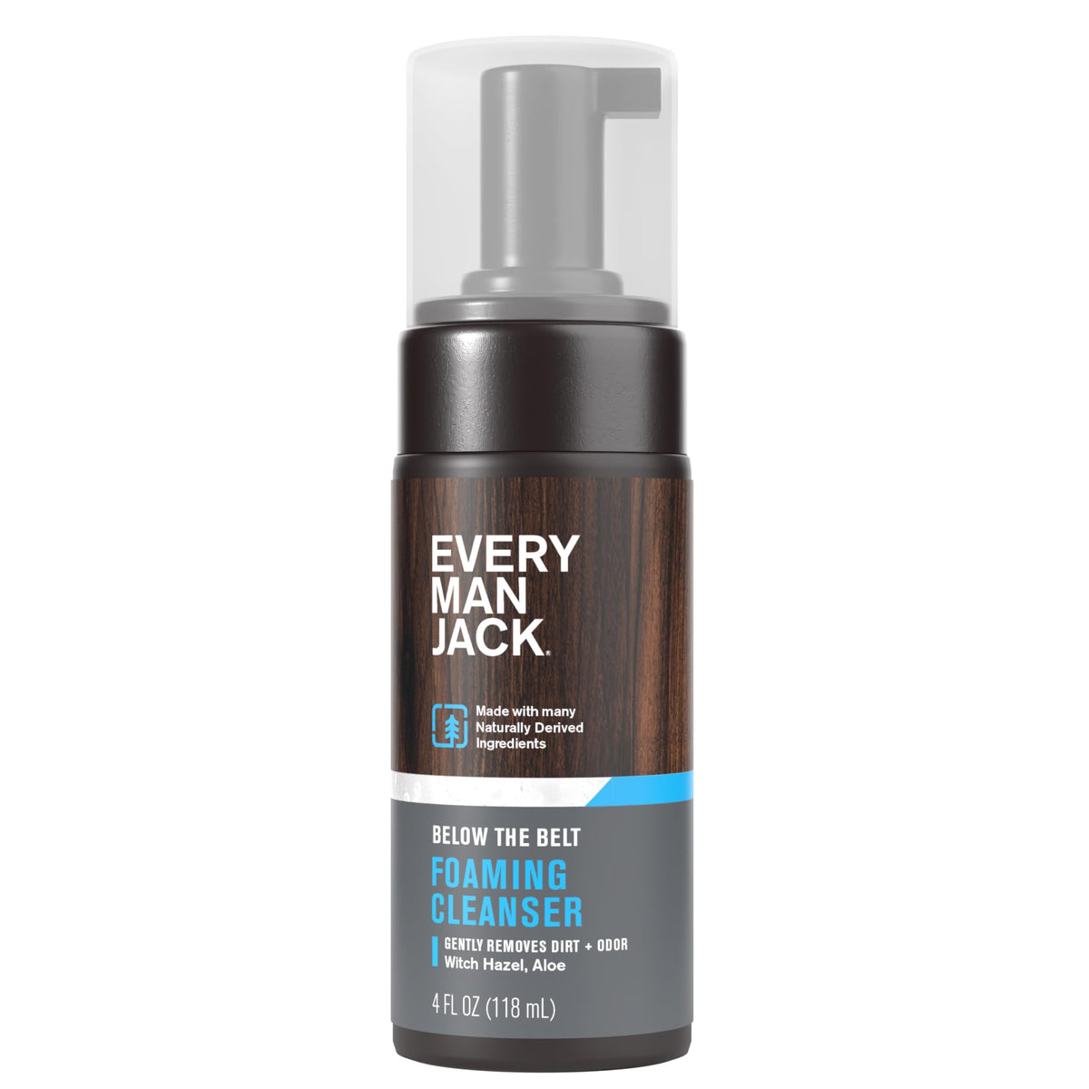 Every Man Jack Mens Foaming Groin Wash - Gentle Cleanser for Below The Belt - Made w/ Naturally Derived Ingredients like Witch Hazel & Aloe Vera - 4 Fl Oz (1 Pack)
