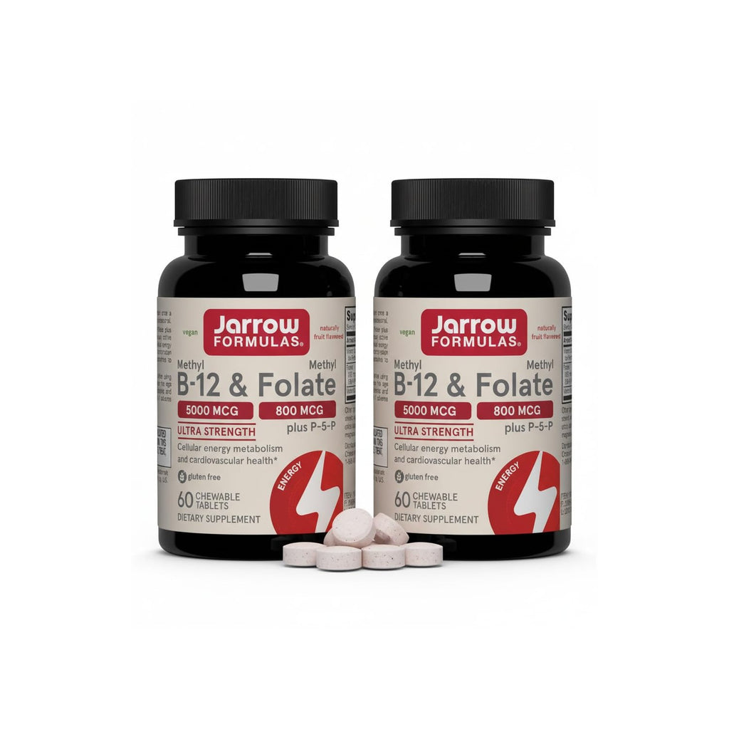 Jarrow Methyl B-12 & Methyl Folate Supplement, 60 Chewable Tablets | Bioactive Vitamin B12 & B9 Supplement, Supports Cellular Energy Production, Healthy Brain Function & Metabolism, 60 Servings