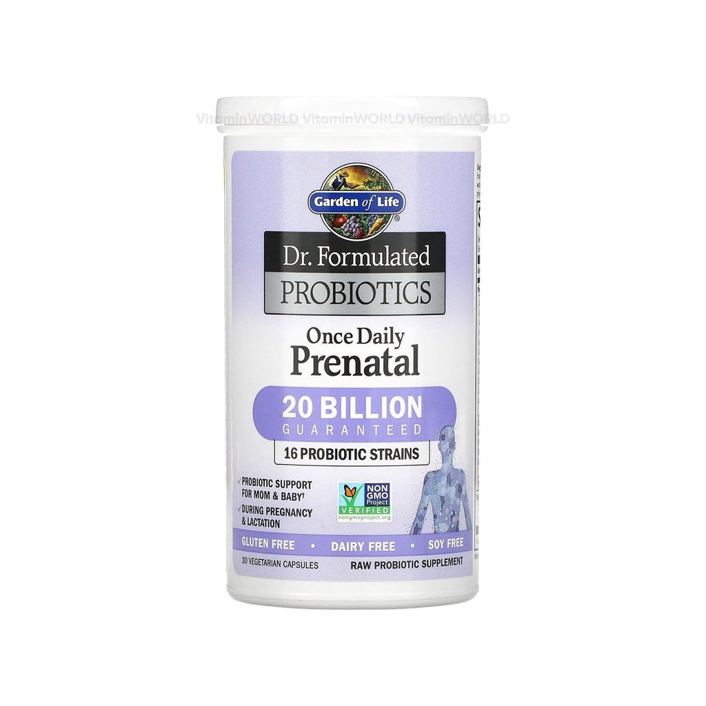 Garden of Life Dr. Formulated Probiotics Once Daily Prenatal - Acidophilus and Bifidobacteria Probiotic Support for Mom and Baby – Shelf Stable - Gluten, Dairy, and Soy-Free - 30 Vegetarian Capsules