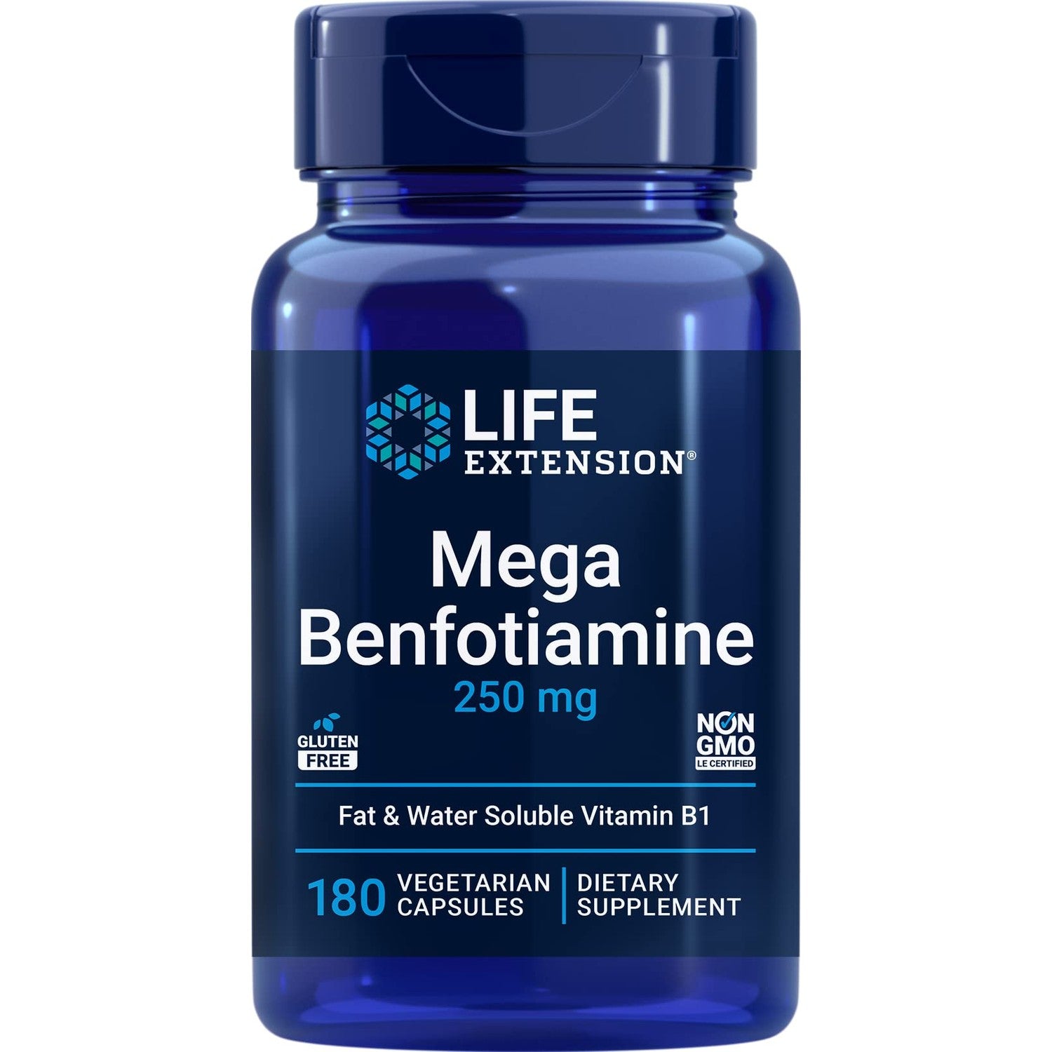 Life Extension Mega Benfotiamine, 250 mg, 120 Capsules | Fat-Soluble Thiamine, Ultra-Bioavailable Vitamin B1, Gluten-Free, Non-GMO & Vegetarian