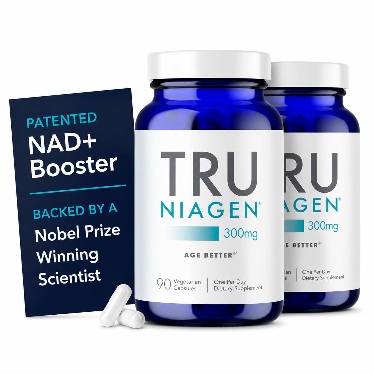 TRU NIAGEN NAD+ Supplement, Nicotinamide Riboside 300mg, 90 Daily Servings | Patented Niagen NR boosts NAD+ to support cellular energy and healthy aging. 300mg, one capsule daily — 90-day supply.