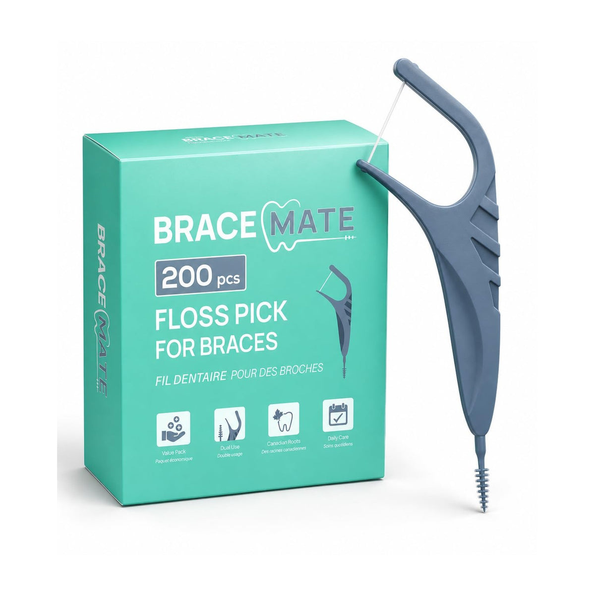 Floss Picks for Braces, 200 Count – Flossers with Slim Threader & Bracket Brush – Easy Daily Oral Care for Braces