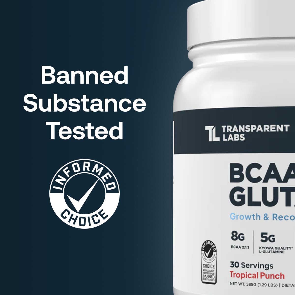 Transparent Labs BCAA Glutamine - 8000 Mg of BCAA Powder with L Glutamine for Post Workout Recovery, Muscle Growth, & Increased Endurance - 30 Servings, Blue Raspberry