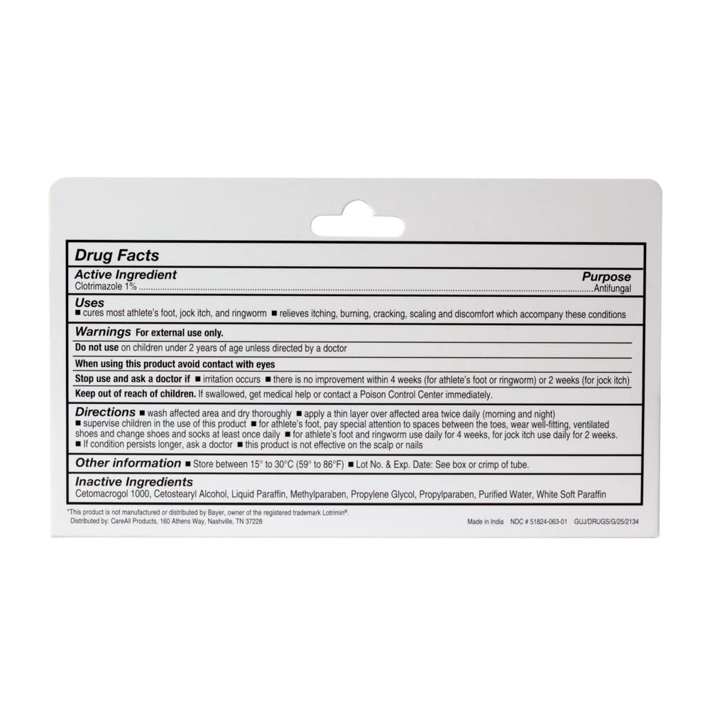 CareAll Clotrimazole Antifungal Cream 1% USP 1.0 oz. (4 Pack), Cures Most Athlete’s Foot, Jock Itch and Ringworm, Compare to The Leading Brand.