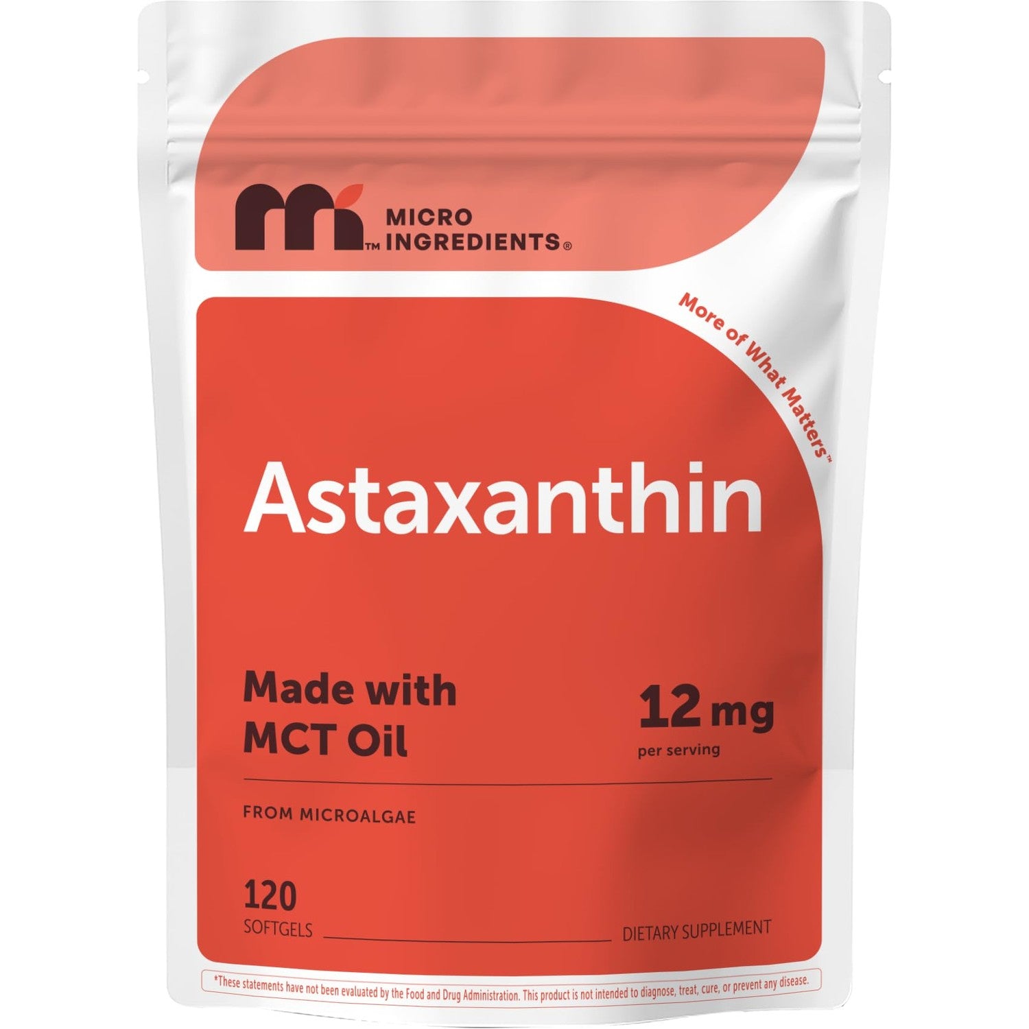 Micro Ingredients Astaxanthin 12mg Per Serving with MCT Oil, 45 Softgels | Natural Microalgae Sourced Astaxanthin Supplement. Easy-to-Swallow Softgels. Non-GMO, Gluten Free, Soy Free.