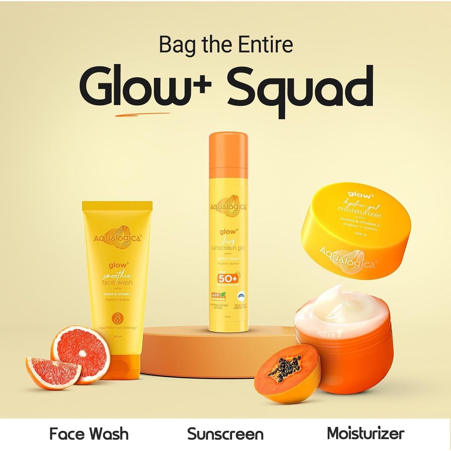 Buy now Aqualogica Glow+ Dewy Face Sunscreen with SPF 50+ & PA+++ | Blue Light Protection & No White Cast | Helps Give Glowing Skin with Papaya & Vitamin C | 1.76 Oz/50g at indiglob india